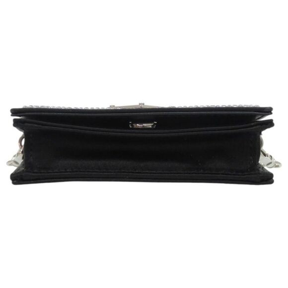 Prada Chain Shoulder Crystal Leather Black Silver Hardware Black Card Case 0389 - Picture 3 of 9